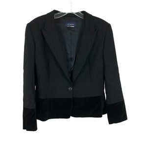 Womens Size Medium Piazza Sempione Black Velvet Accent One-Button Blazer Jacket